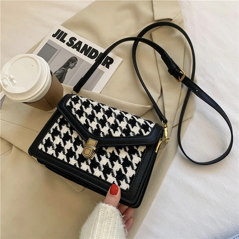 с доставкой Houndstooth Crossbody women's bag 2021 Winter Shoulder Handbags Female Luxury Trending goose foot Bag and Purses