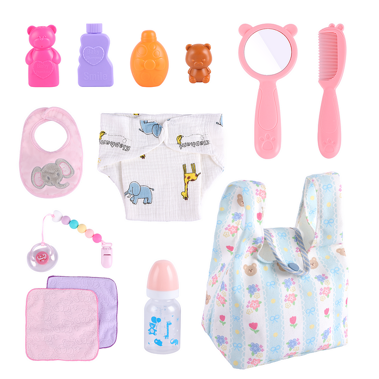 For Reborn Girl Baby Floral Cosmetic Bag Accessories 9-Pieces Set Rebornartdoll® RSAW-Rebornartdoll®