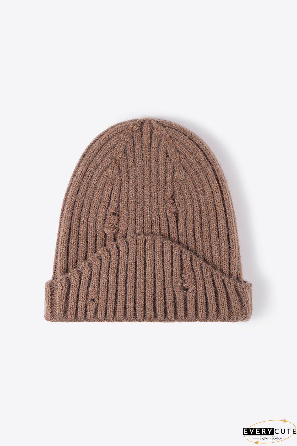 Distressed Rib-Knit Beanie