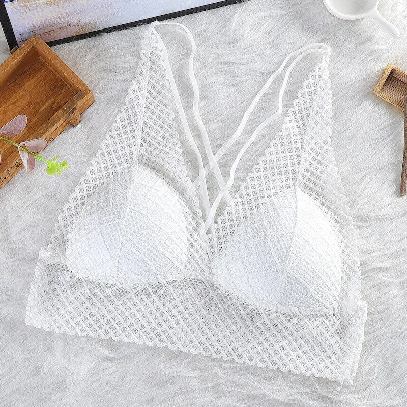 Lace Bralette Sexy Bras For Women Hollow Out Lace Bra Crop Top Wireless Underwear Deep V Push Up Bra Sexy Lingerie Hot
