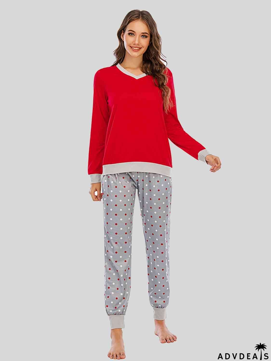 Long Sleeve Top and Polka Dot Pants Set