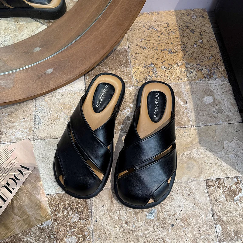 Yyvonne Bag Head Half Slippers Women Wear 2025 New Flat Bottom One Foot Lazy Pregnant Women High-Level Cold Slippers