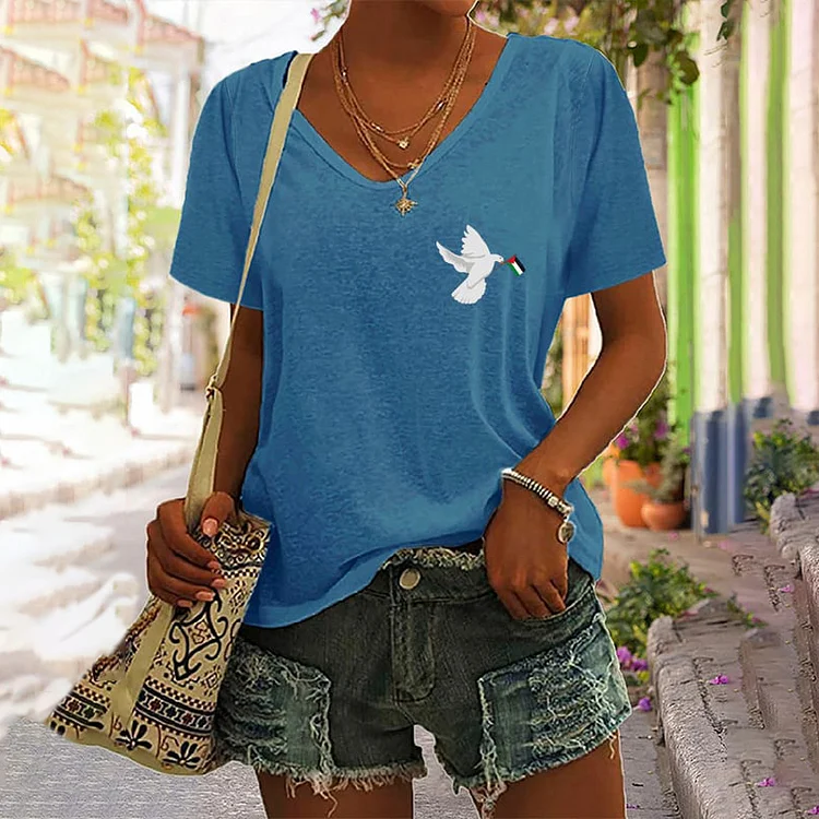 Women's Freedom Bird with Palestine Flag Printed T-Shirt