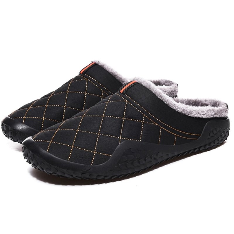 Slippers for Men Gingham Warm Indoor Slippers Short Plush Slippers with Fur Size 44-48 Men Casual Shoes Non-slip Home Slippers