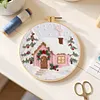 29x29cm DIY Cotton Embroidery Kit with Embroidery Hoop Pre-Printed Pattern Needlework Handmade Landscape Hand Stitch Kit for Craft Lover Gift