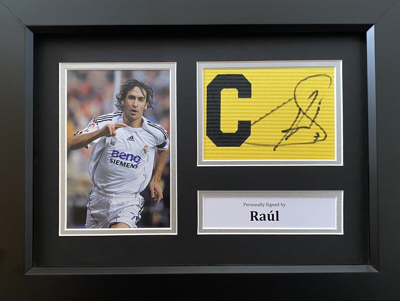 Raul Genuine Hand Signed Captain Armband In A4 Real Madrid Frame Display - Proof