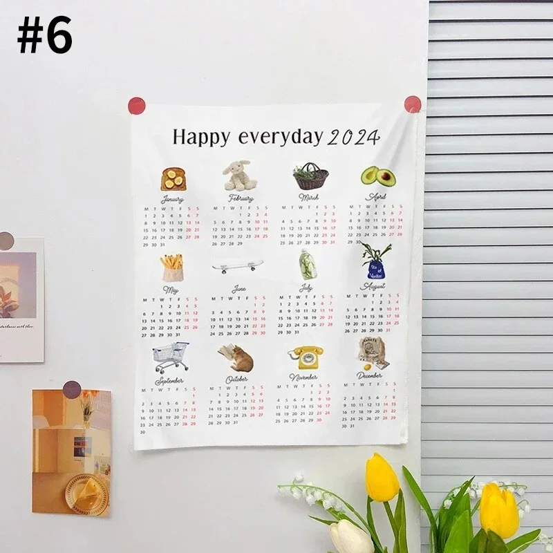 Athvotar Hanging Cloth Wall Calendar Small Tapestry Cartoon Calendar Tapestries Bedroom Background Fabric Decorations 2024 달력 태피스트리