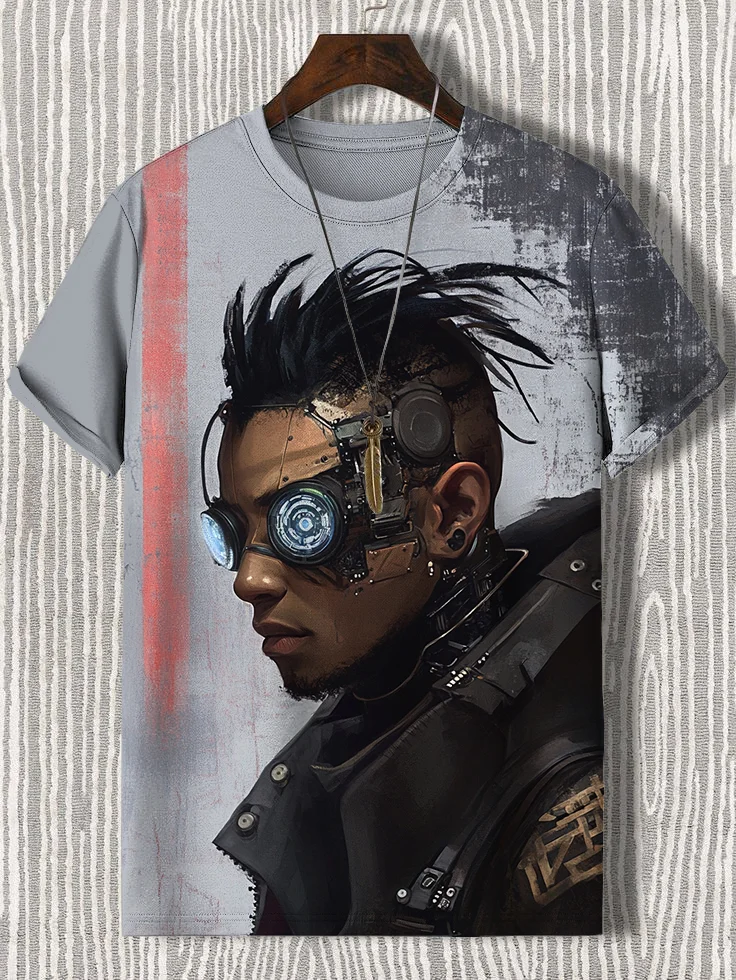 Men's Retro Steampunk Sci-Fi Art Print Casual T-Shirt