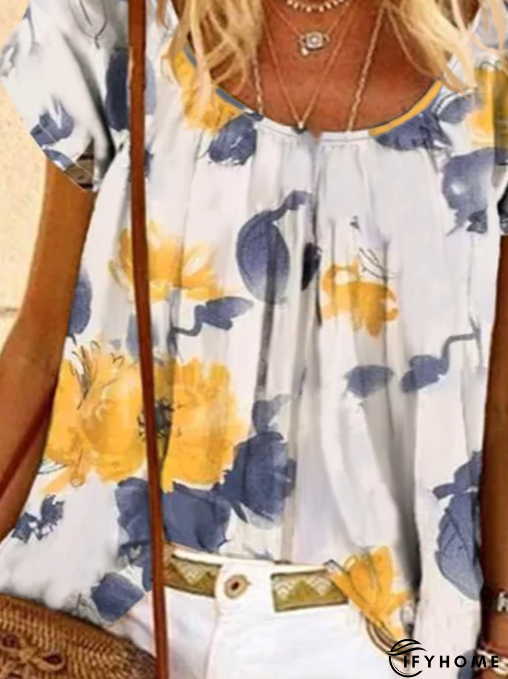 Polyester Fibre U-Neck Floral Casual Blouses | IFYHOME