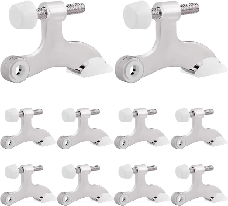 OBTANIM 8 Pack Hinge Pin Door Stopper Heavy Duty Metal Adjustable Door Stops with Rubber Bumper Tips (Silver)