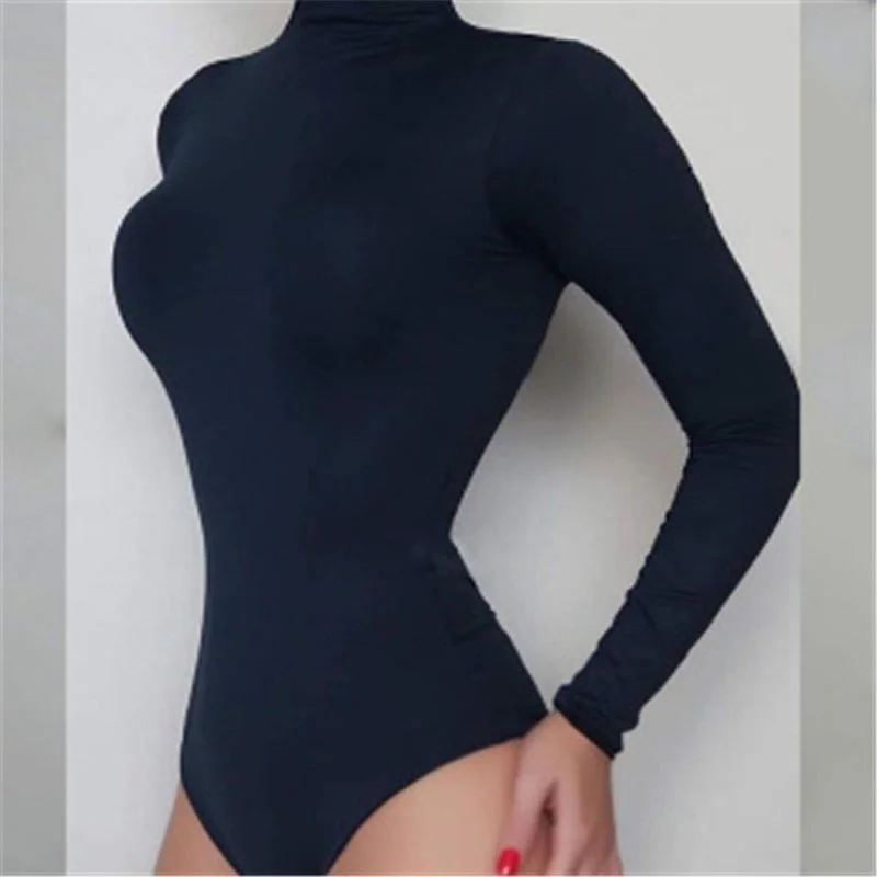 Umeko New Fashion Autumn Body Rompers Womens Jumpsuit 2019 Sexy Lady Turtleneck Long Sleeve Bodycon Bodysuit Slim Short Bodysuit