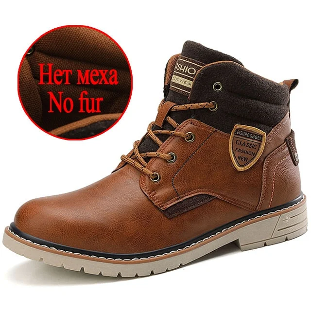 Classic Men's Boots Winter Men's Shoes Plush Warm Men's Snow Boots Outdoor Non-slip Men's Hiking Boots Fur Warm Men's Footwear