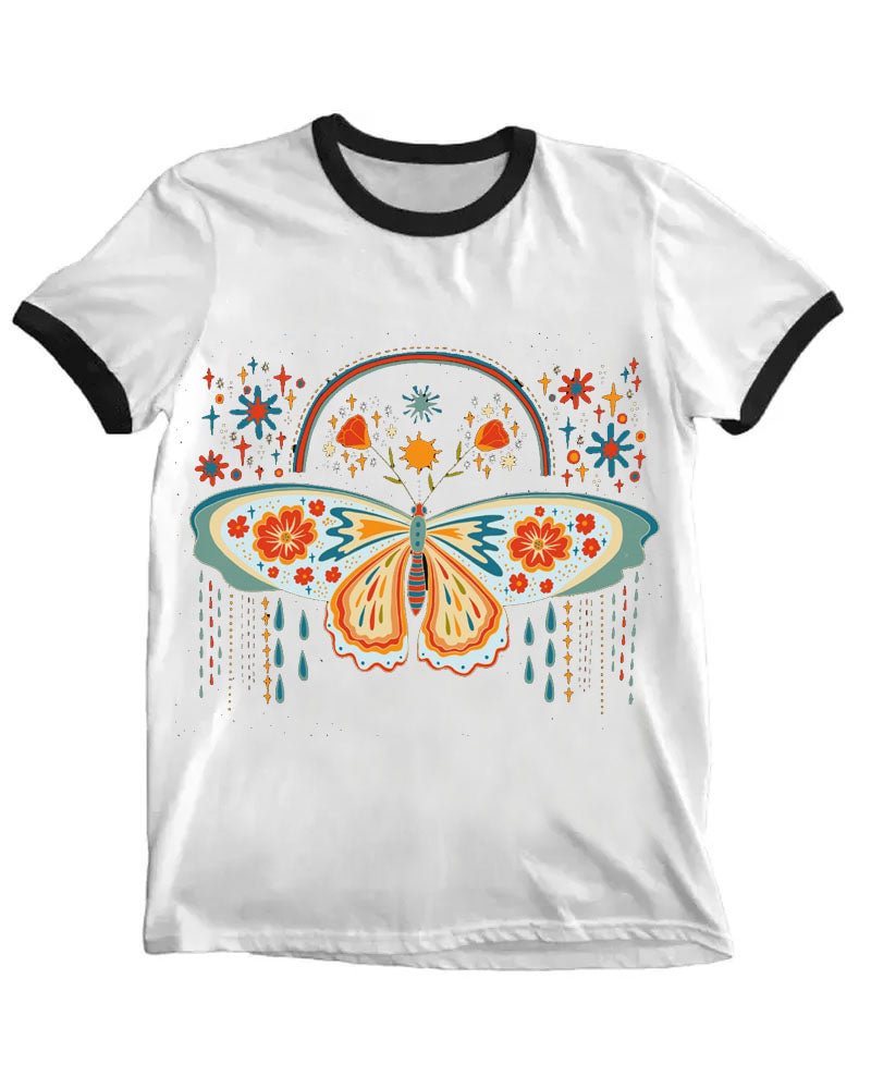 ’Rainbow Butterfly ‘Round Neck Printing  Shirt