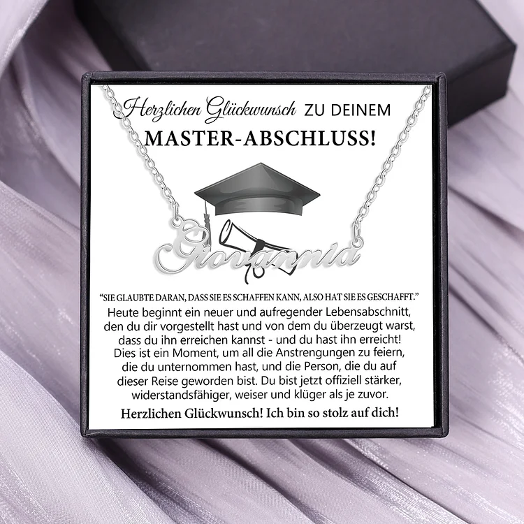 925 Sterling Silber Personalisierte 1 Namen Gravur Halskette-zu Master-Abschluss-Geschenk mit Nachrichtenkarte