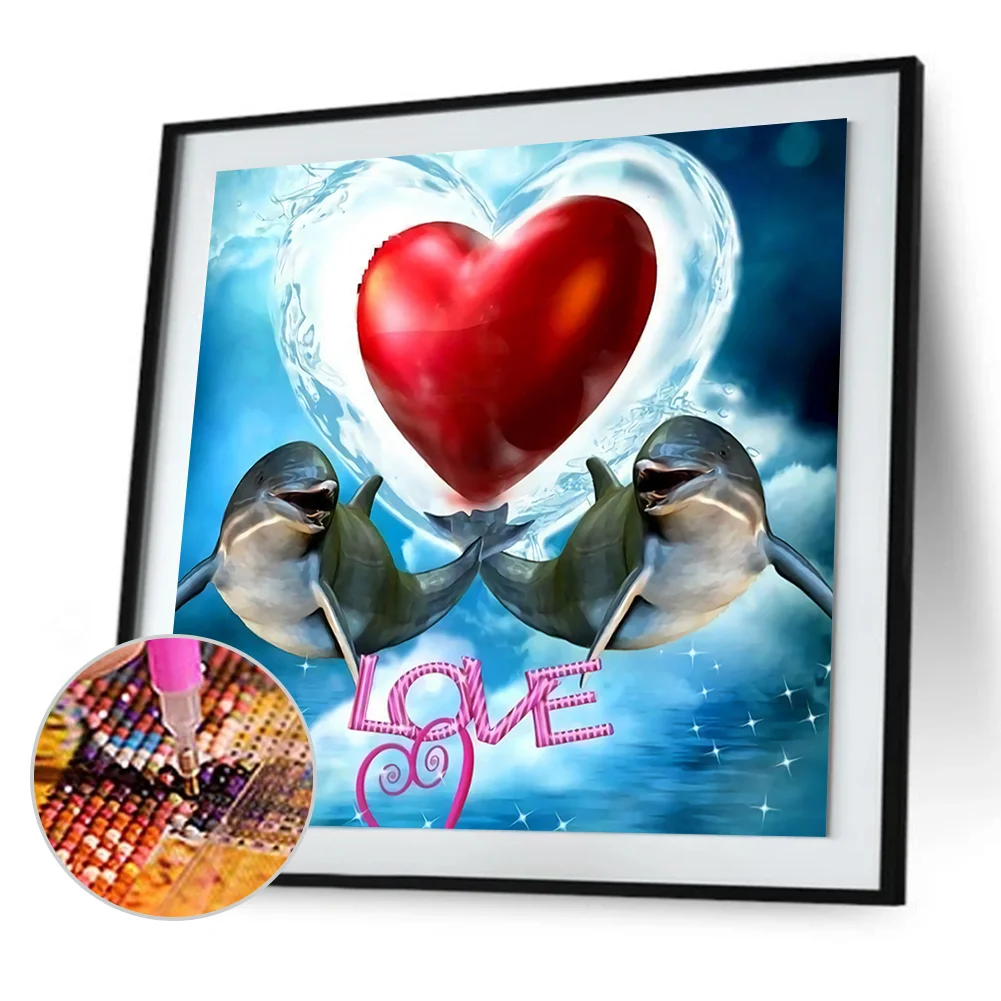 Full Round Diamond Painting 30*30cm - Love Dolphin
