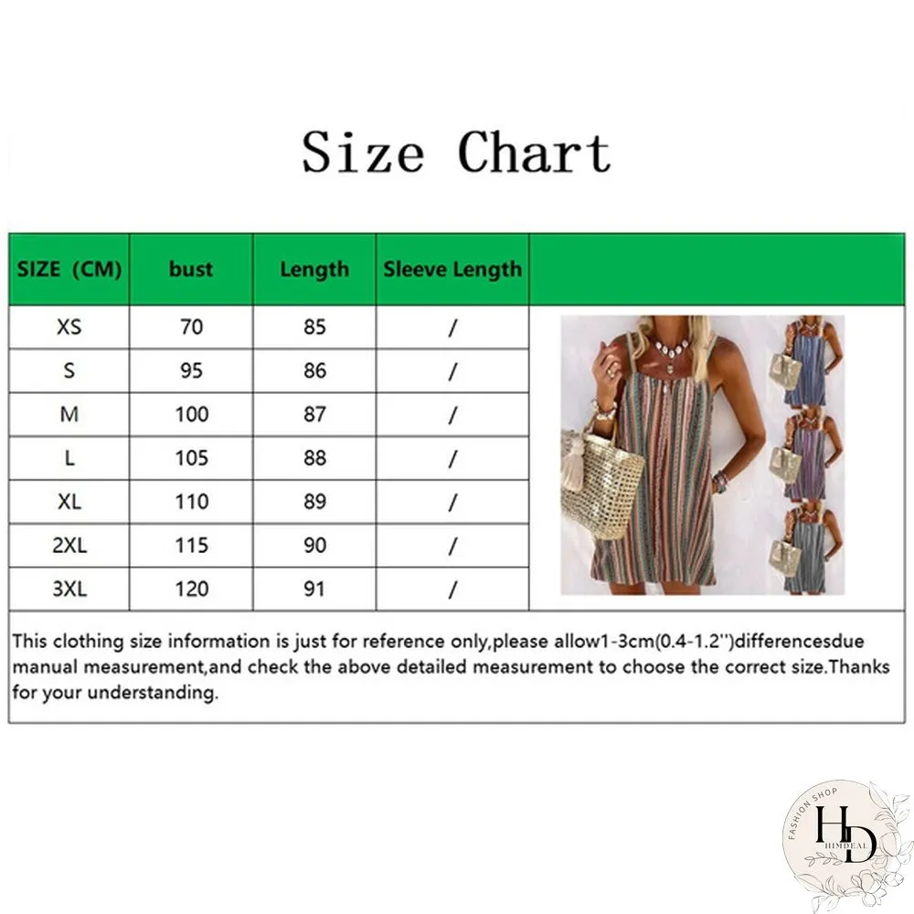 Women's Fashion Loose Casual Stripe Sleeveless Summer Dress Sling Dress Strap Dress Mini Dress