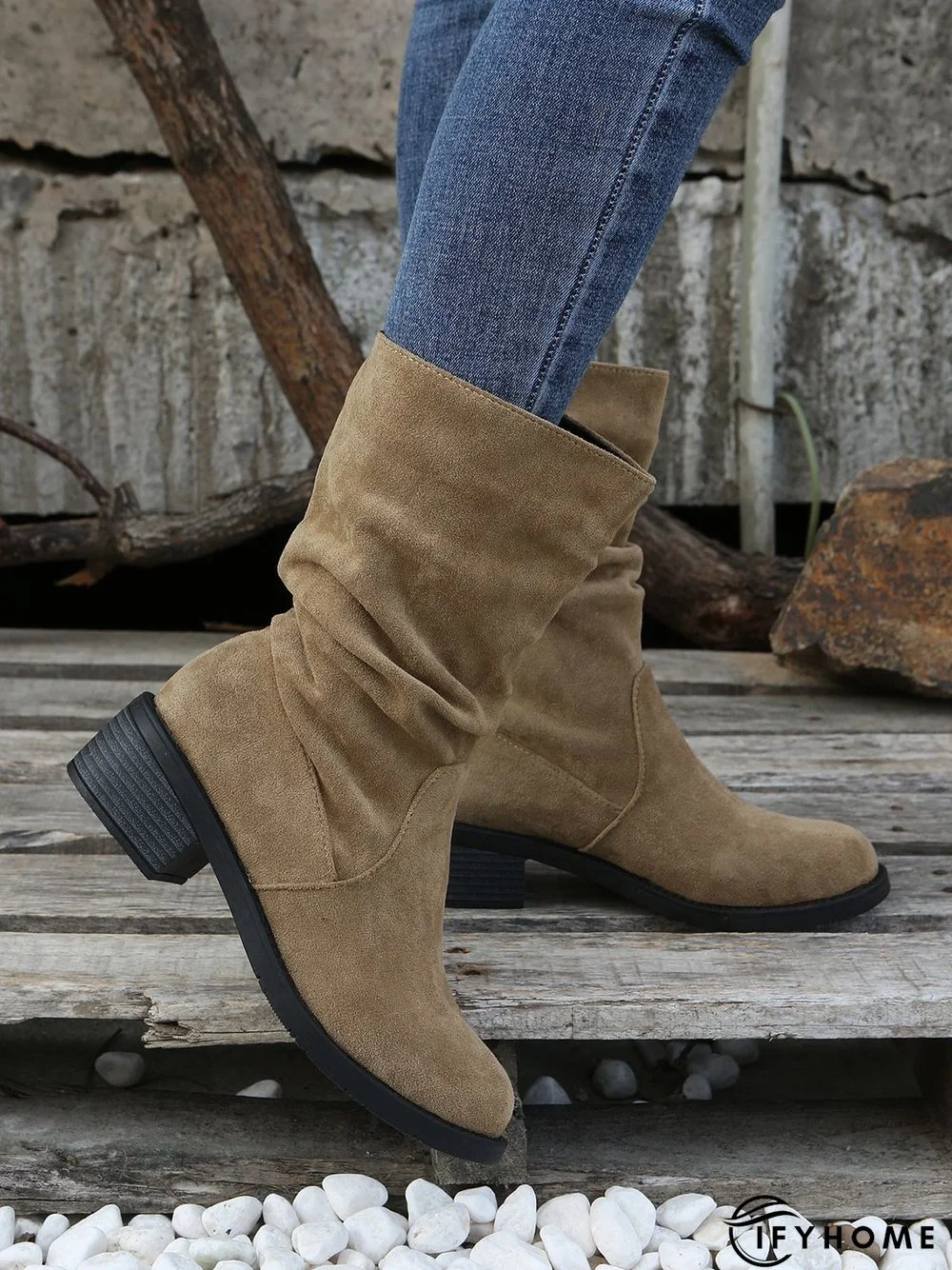 Faux Suede Slip On Slouchy Boots | IFYHOME
