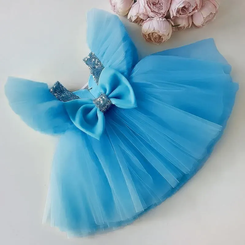 Summer Girl Dress Birthday Party Princess Dress Baby Kids Clothes Children Sequins Gown Tutu Tulle Flower Girl Wedding Dresses