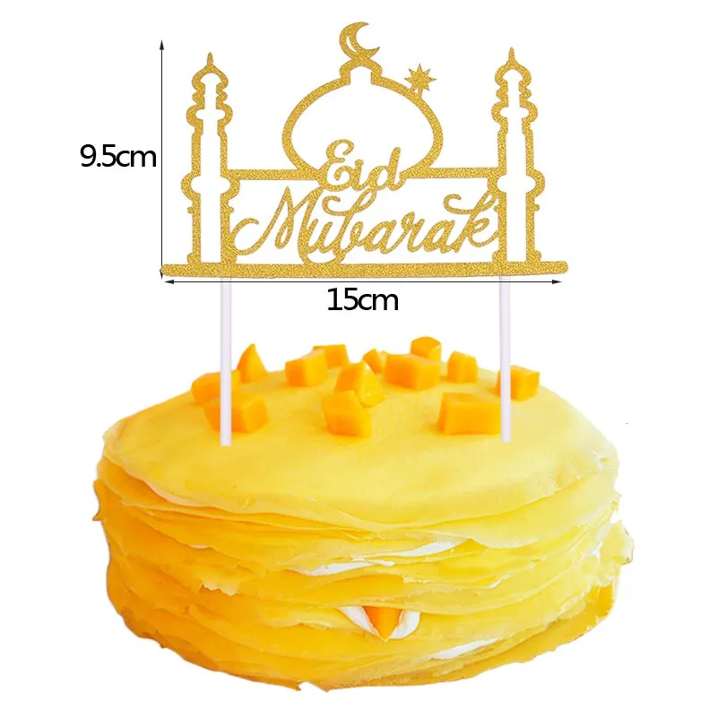 Gold Silver Glitter Eid Mubarak Cupcake Toppers EID Ramadan Festival Bunting Islamic Muslim Mubarak Party Decoration