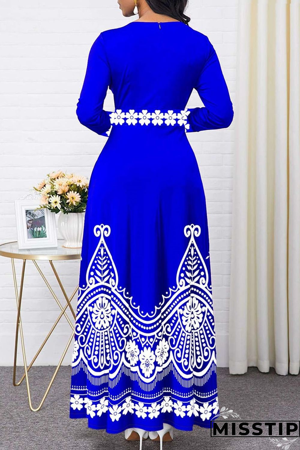 Red Fashion Casual Print Patchwork O Neck Long Sleeve Dresses