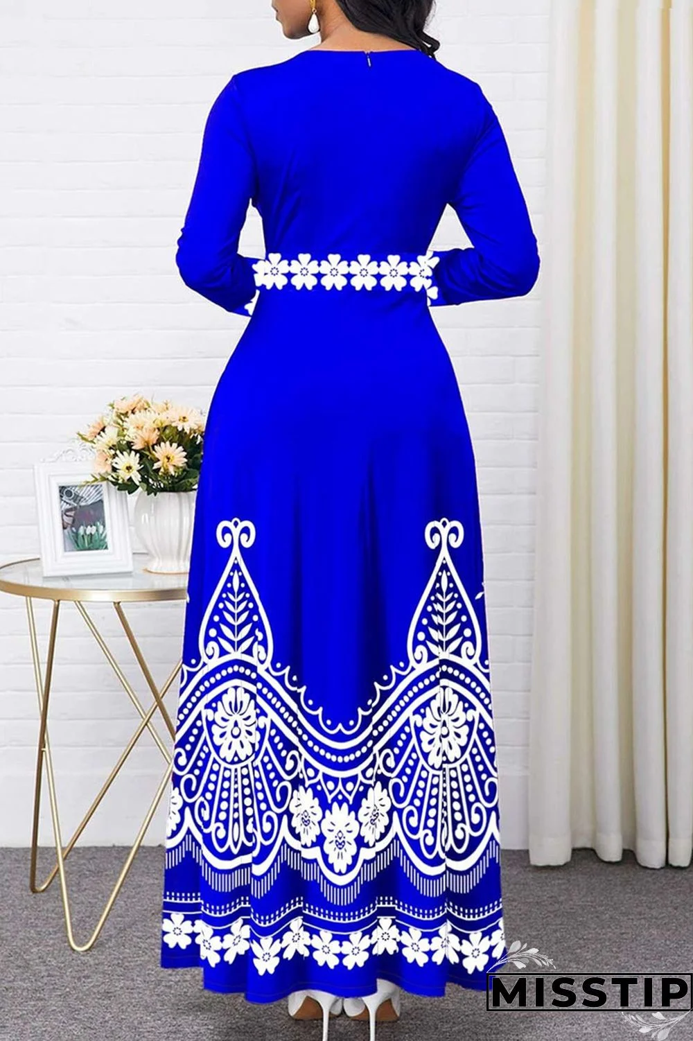 Red Fashion Casual Print Patchwork O Neck Long Sleeve Dresses