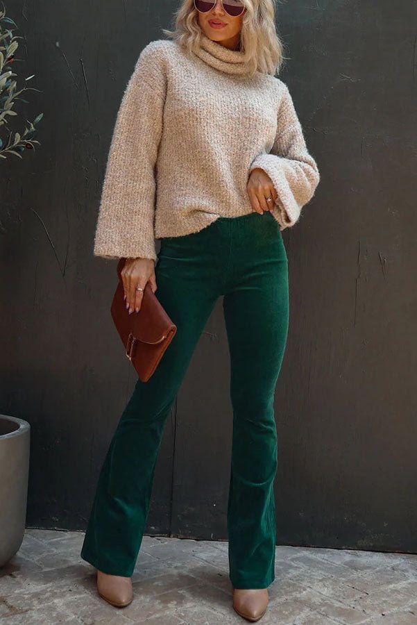 City Babe High Rise Elastic Waistband Bell Corduroy Pants