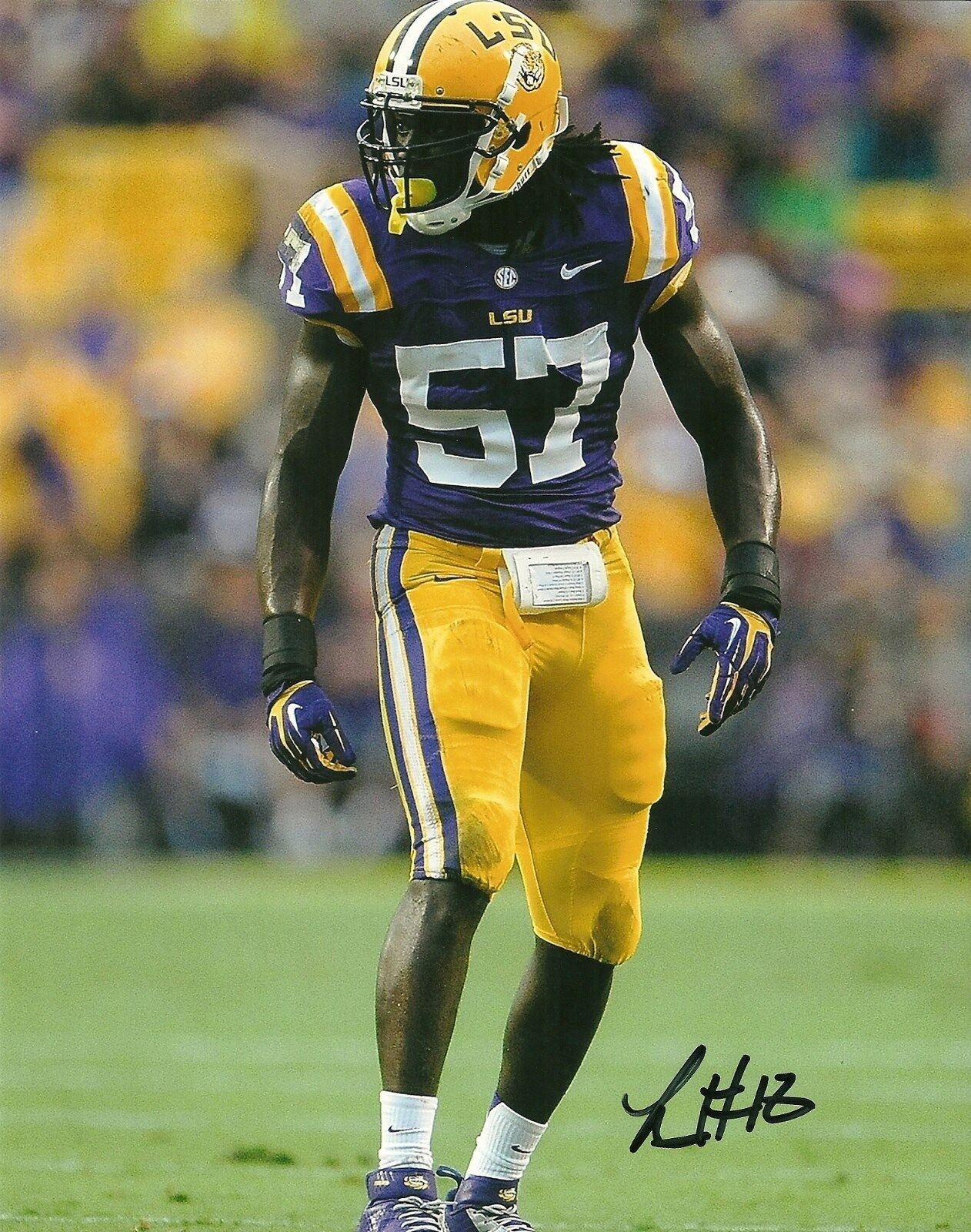 DENVER BRONCOS LAMIN BARROW HAND SIGNED LSU TIGERS 8X10 Photo Poster painting W/COA