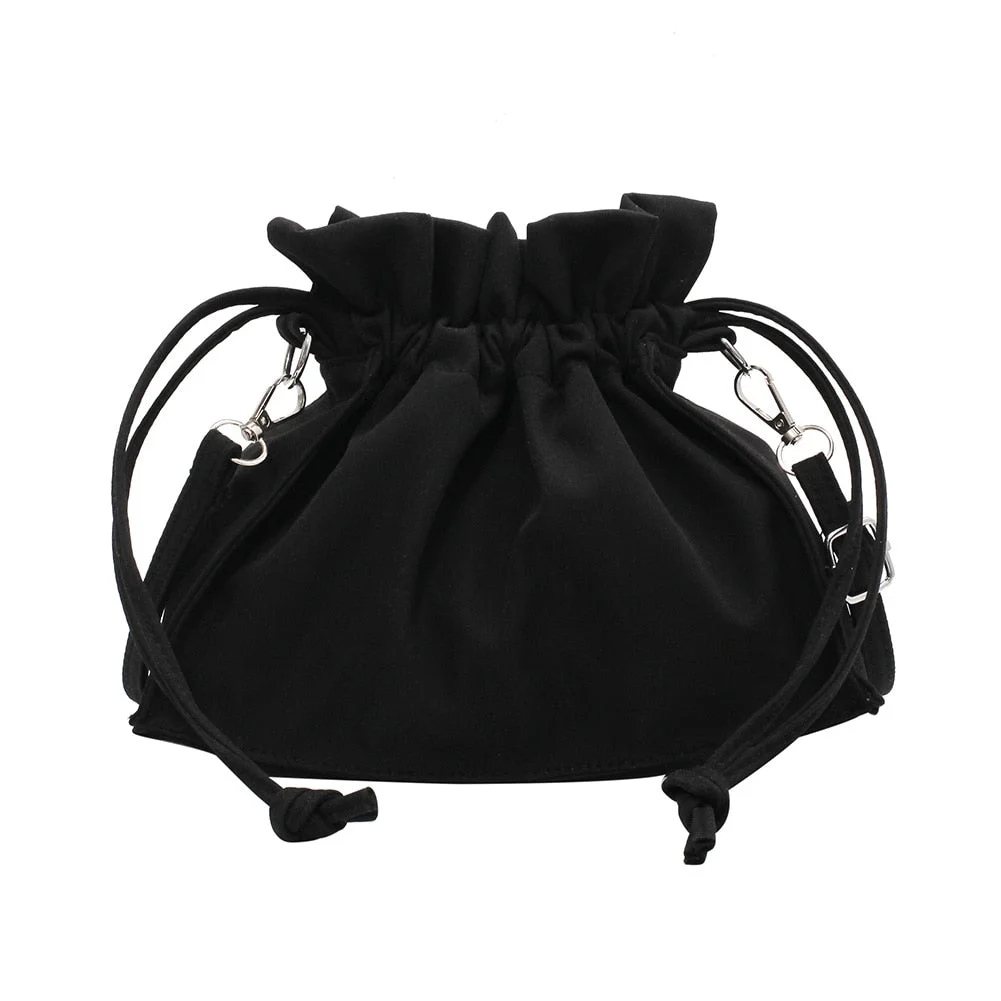 Vintage Women Small Handbags Bucket Shoulder Pure Color Drawstring Crossbody Bag Girls Brief  Women's Casual Bags