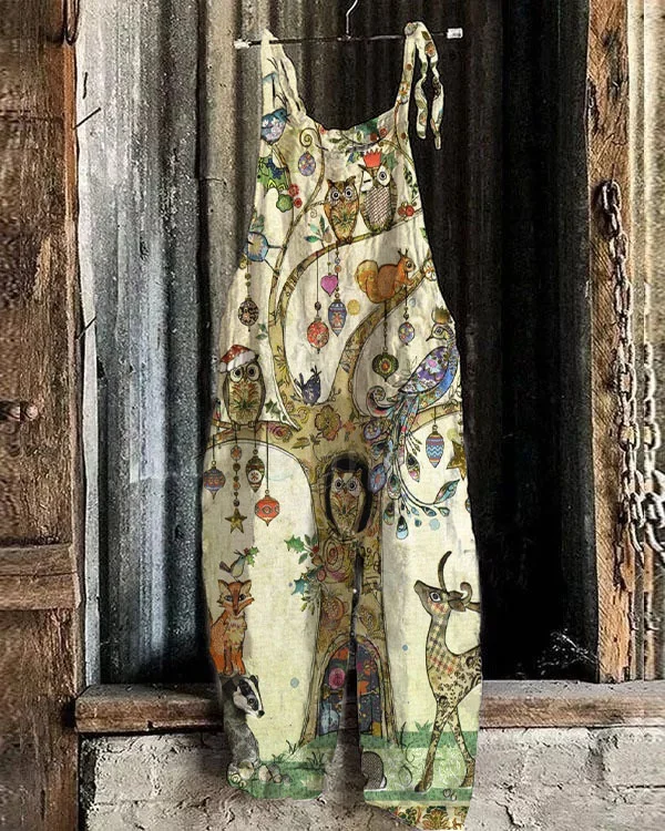 Women's Owl Pattern Loose Casual Jumpsuit