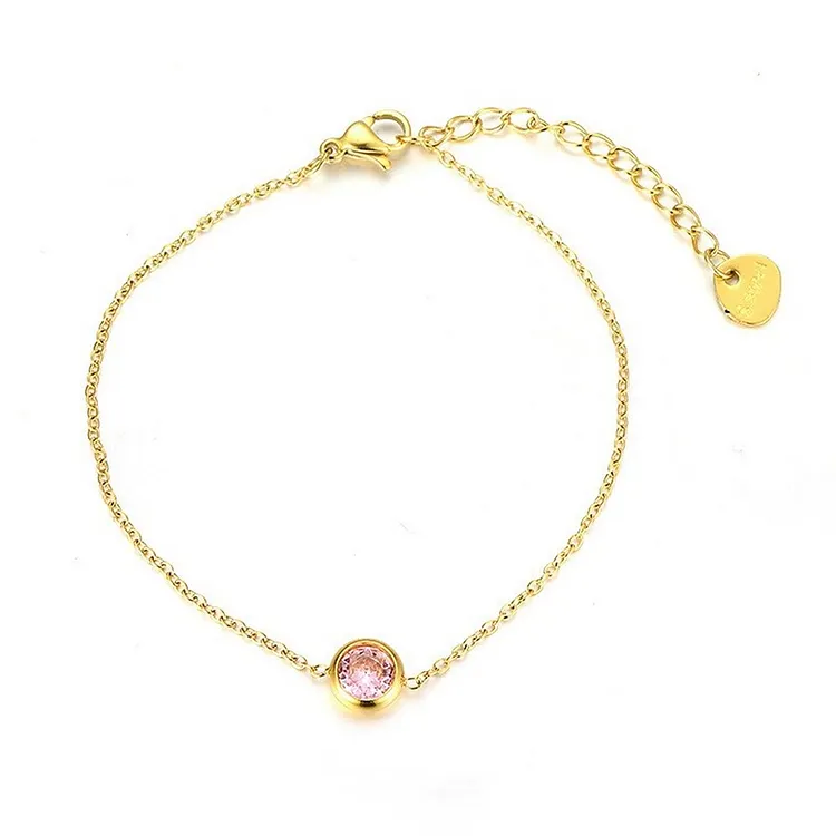 Women's Thin Chain Bracelet with Rainbow Zirconia Stones