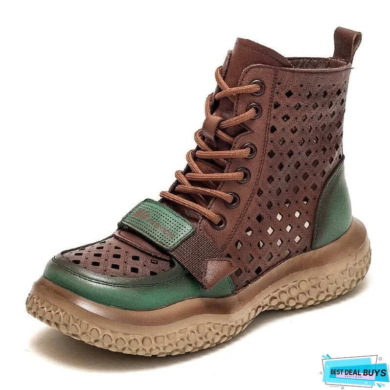 Summer Retro Hollow Leather Boots for Women