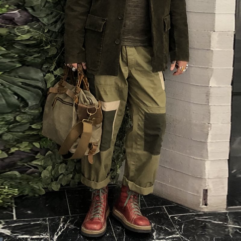 Vintage Military Colorblock Wide Leg Straight Casual Pants