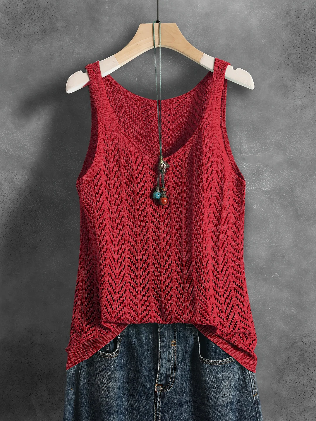 Td8096 Women's Casual Tank Top | Solid Color Relaxed Fit Sleeveless Shirt With Large Round Neck, Breathable For Spring Summer Fall Layering, Hand Wash/Dry Clean, Ladies Tank Tops, Seasonal Layering Piece, Textured Pattern, Durable Knitwear | IFYHOME