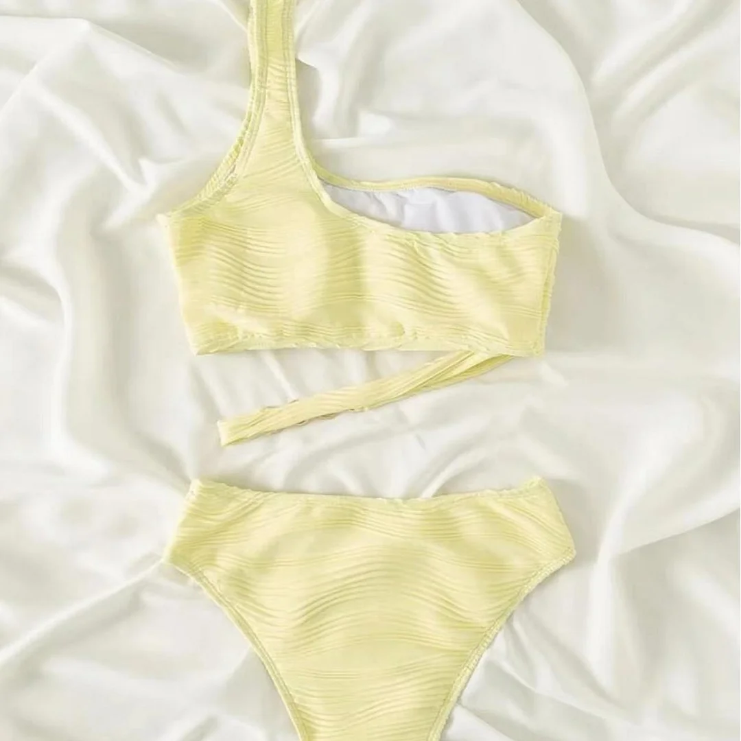 Churchf 2023 New Split Irregular Split One-Shoulder Split Swimsuit Bikini