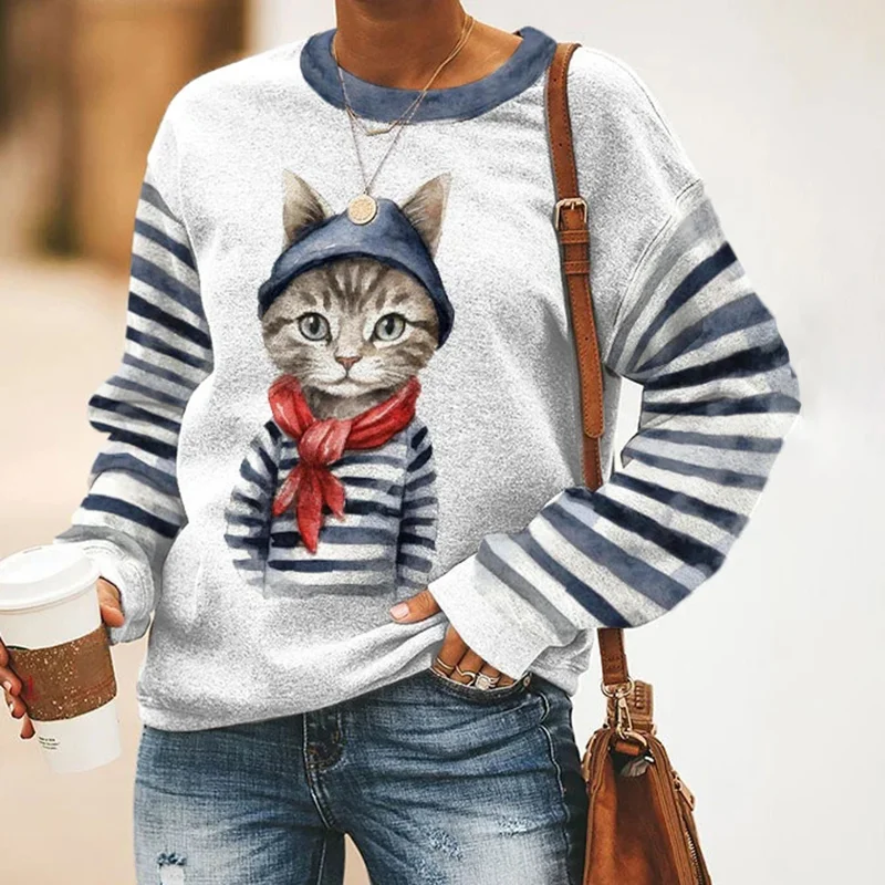 Women's Clothes Cat Print Sweatshirt