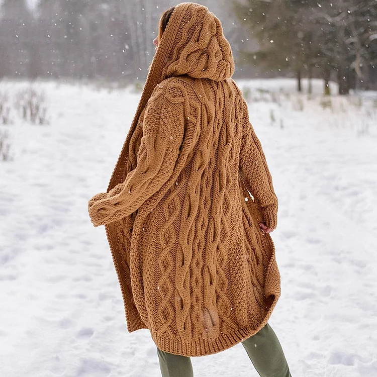 Women'S Warm Thick Knitted Sweater Hooded Cardigan
