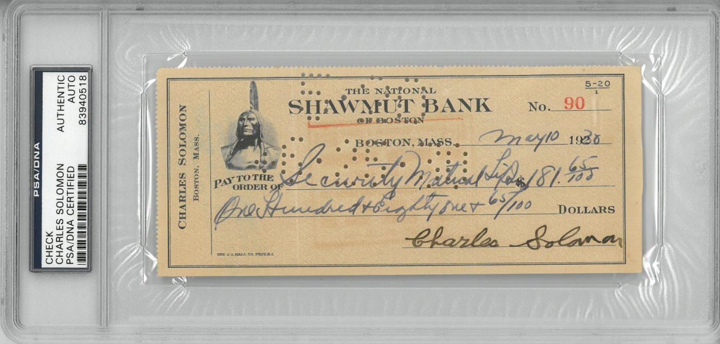 Charles Solomon Signed Authentic Autographed Check Slabbed PSA/DNA #83940518