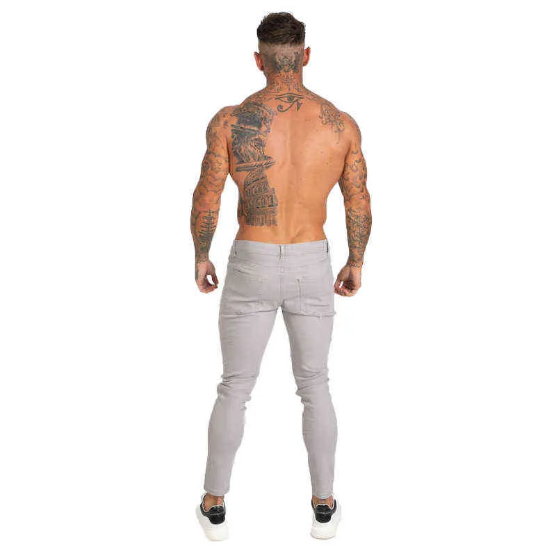 GINGTTO Denim Pants Men Skinny Slim Fit Grey Jeans for Hip Hop Ankle Tight Cut Closely to Body Big Size Stretch zm175 211108