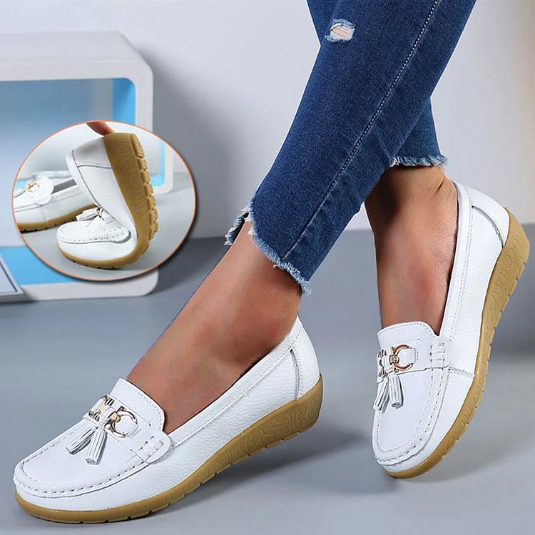 Women Walking Loafers Flats Ballet Leather Shoes Arch-support Shoes Slip On