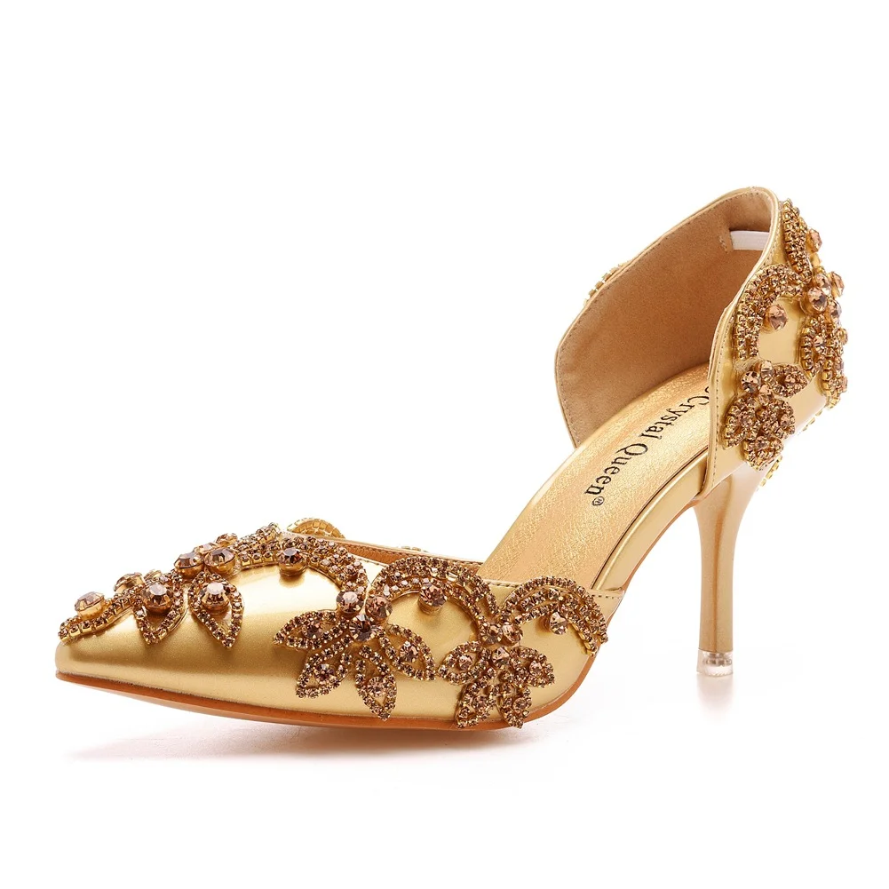 Breakj Breakj Cm Golden Water Diamond Wedding Shoes Fine Heel Pointed Sandals Hollow Two-Siped Sandals Banquet Crystal Wedding