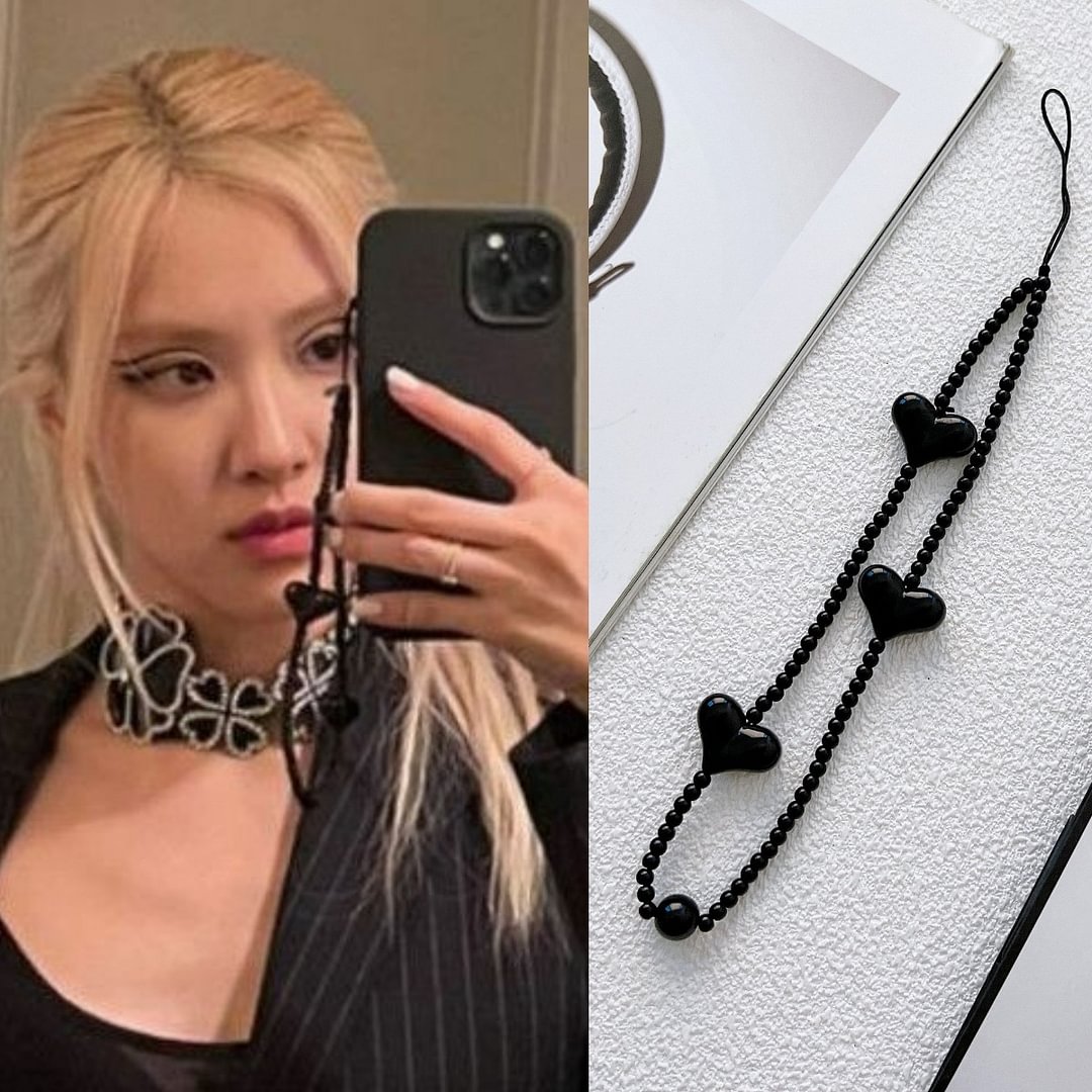 ROSÉ black peach heart phone strap chain