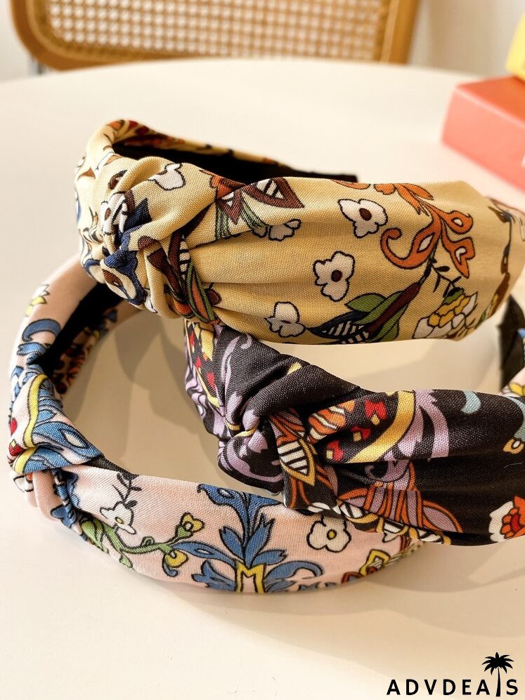 3pcs Flower Print Knot Detail Headband