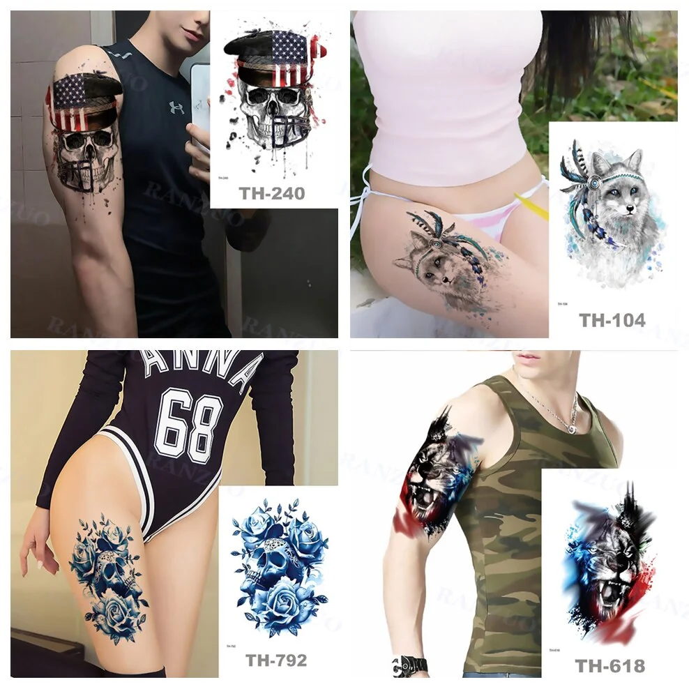 Temporary Tattoo Stickers Wolf Fox Tattoo Tiger Tattoo Sticker Arm Chest Stickers Fashion Art Fake Tattoos Man Fake Tattoo Woman