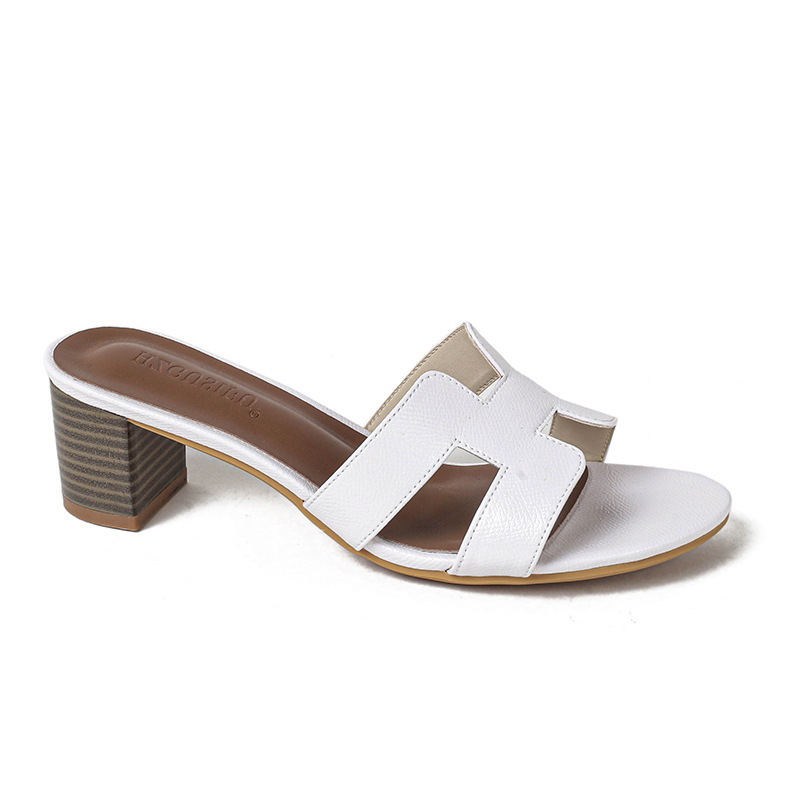 5cm Womens H Shaped Square Open Toe Summer Texture Sandals Flats-MERUMOTE