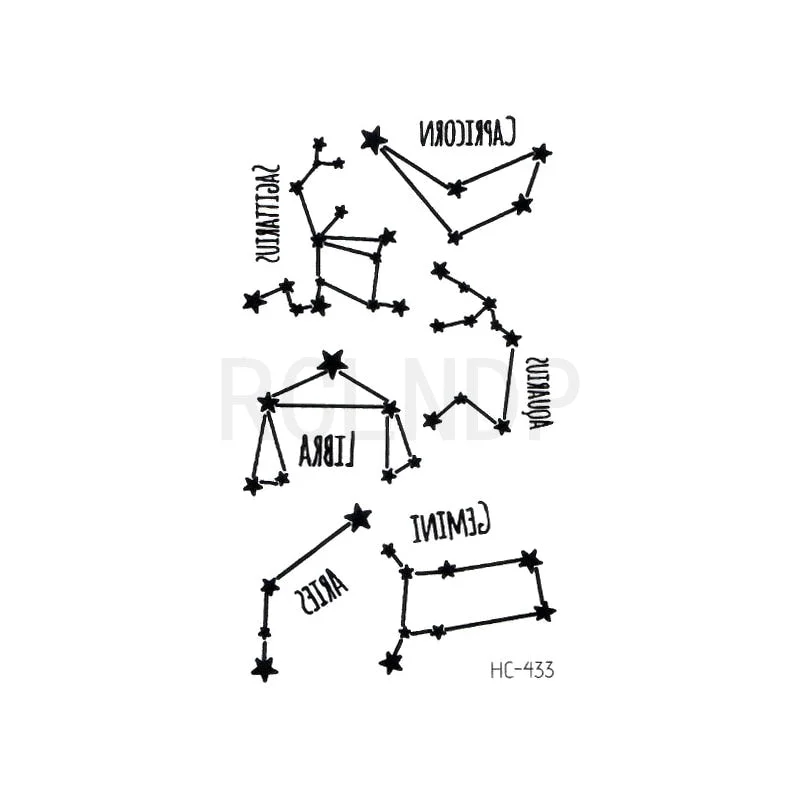 Waterproof Temporary Tattoo Sticker Star Constellation Shape Aries Libra Capricorn Flash Tatoo Fake Tatto Art for Women Men