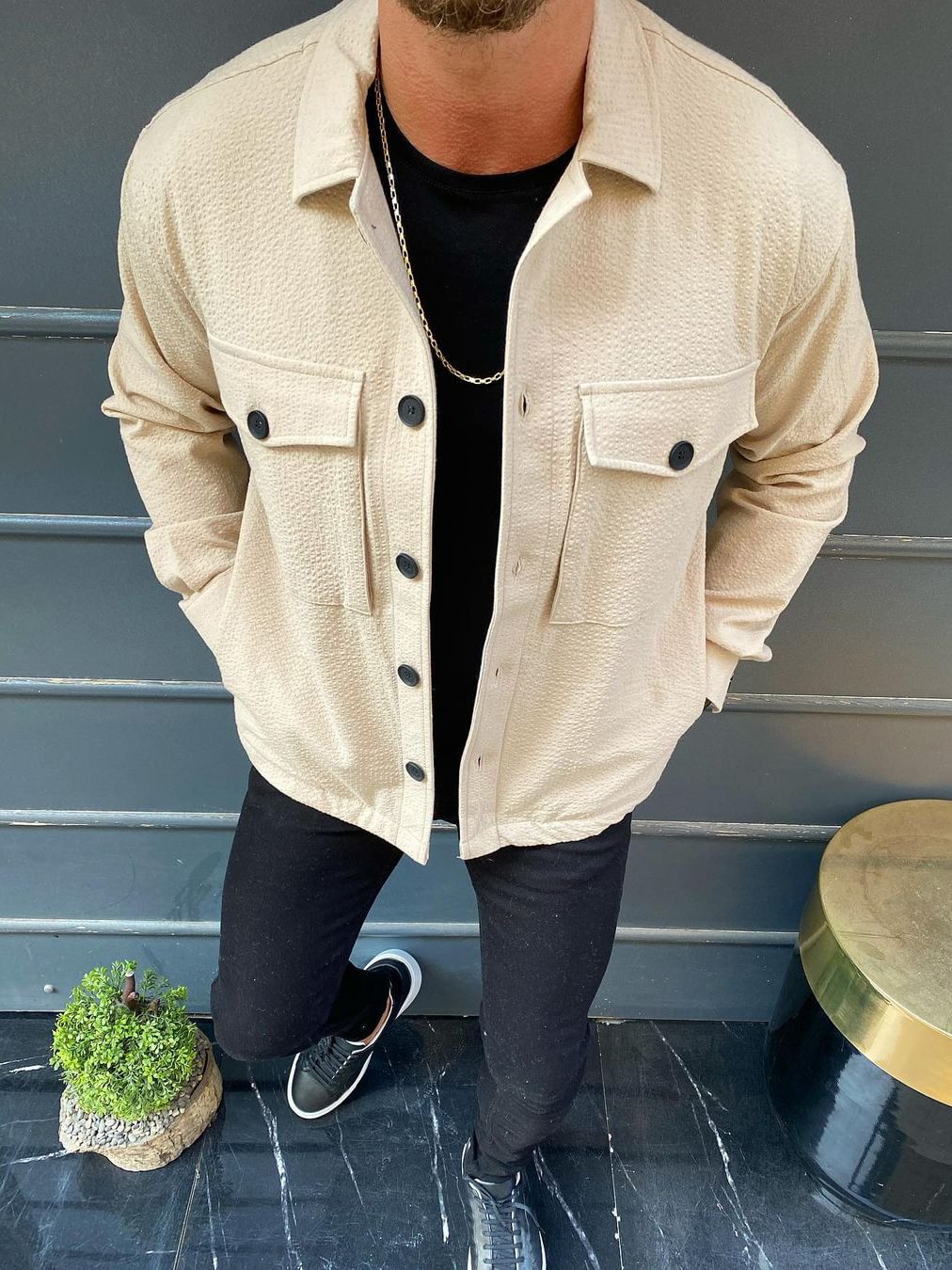 Beige Pockets Jacket