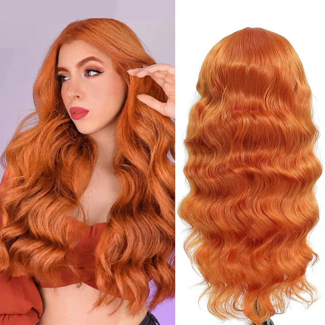 Jewtribute Hair®|Long Body Wave Black Wigs Middle Part Orange