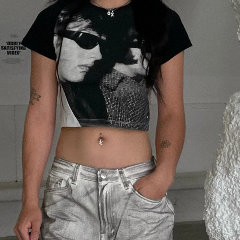 Gitana 2022 Graphic T Shirt For Women Y2K Long Sleeve Crop Tops Casual Vintage Clothes Fashion Autumn Kawaii harajuku Crop Tee