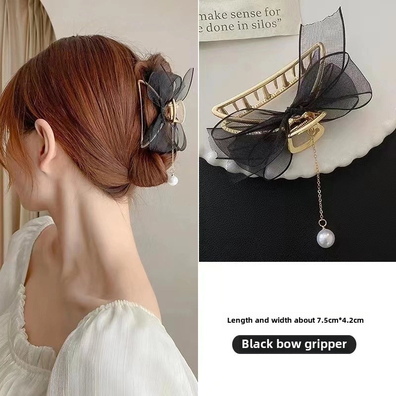 Metal Grab Clip Elegant Bow Hairpin Back Head Large Shark Clip French Pearl Clip Hair Accessories
