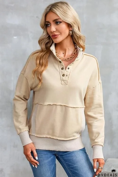 Half Snap Drop Shoulder Long Sleeve Sweatshirt